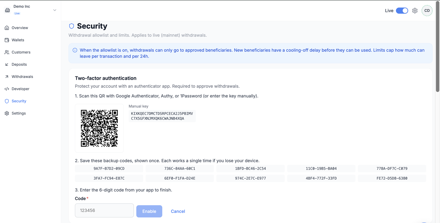 The TOTP enrolment step with the QR code